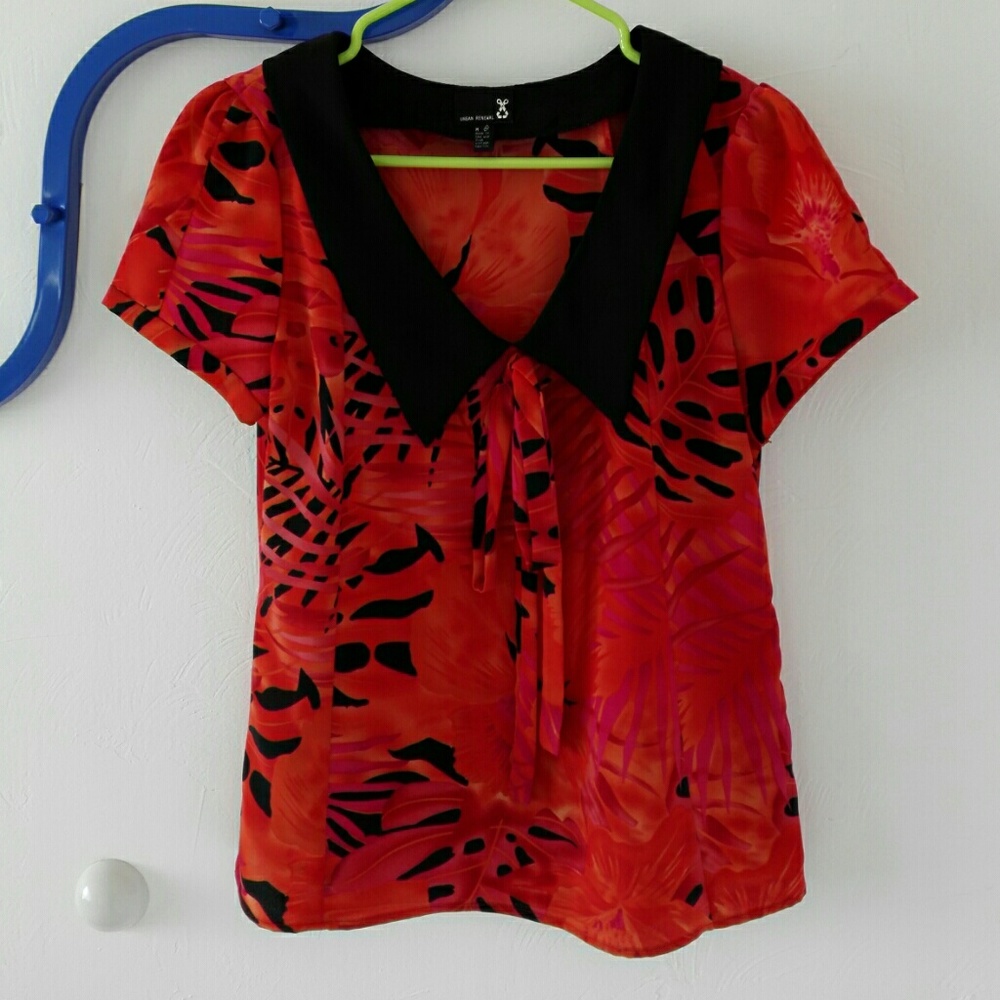 Urban Renewal vintage chiffon ribbon & collar top